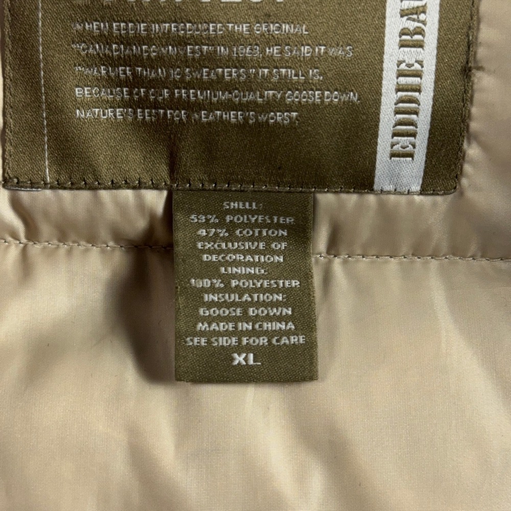 Eddie Bauer Men's Puffer Vest XL Brown Vintage Goose Down Quilted Outdoors - Picture 10 of 16